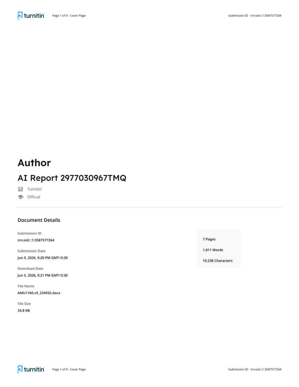 Turnitin AI report cover