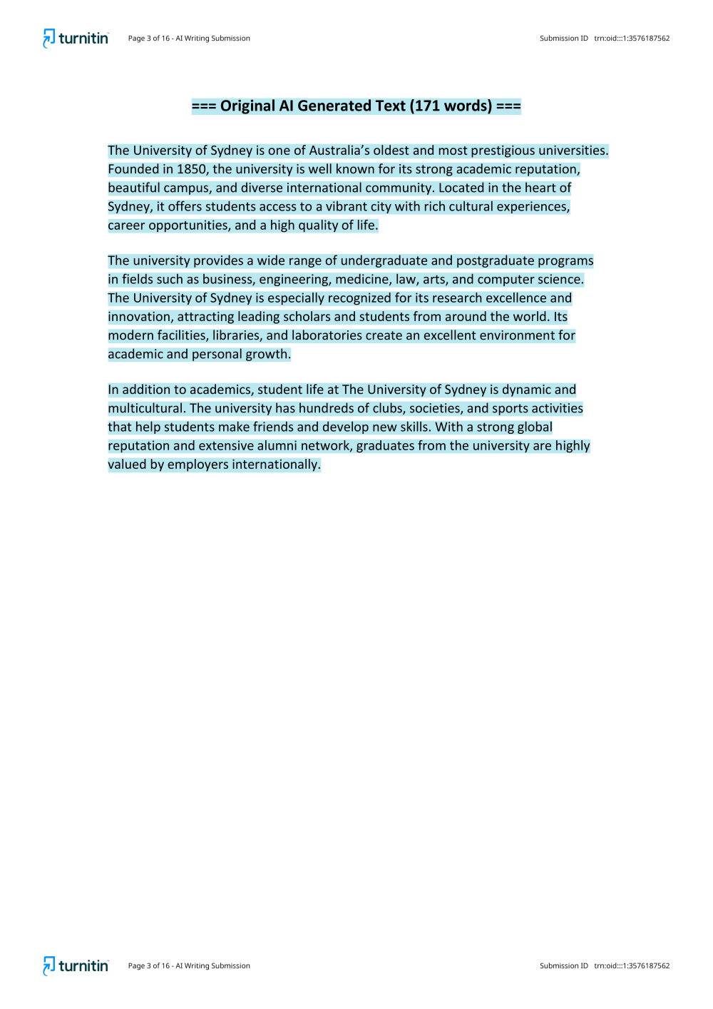 AI flags highlighted in Turnitin report