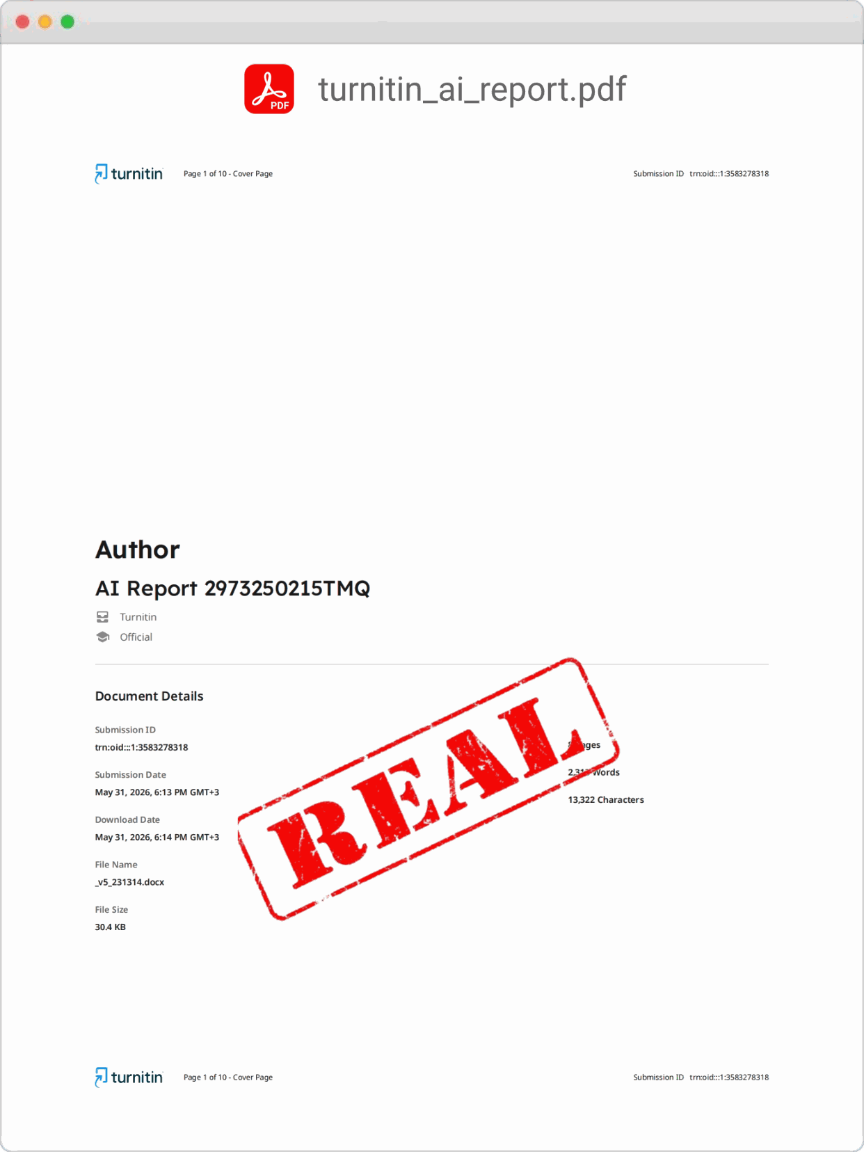 Turnitin AI report cover