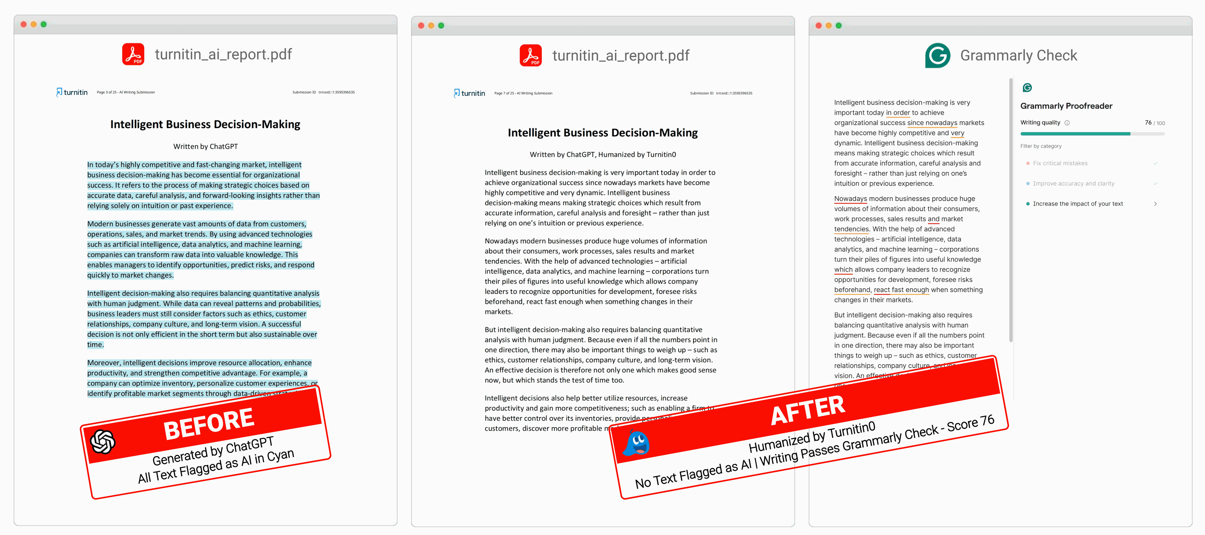 ChatGPT text before and after humanizing