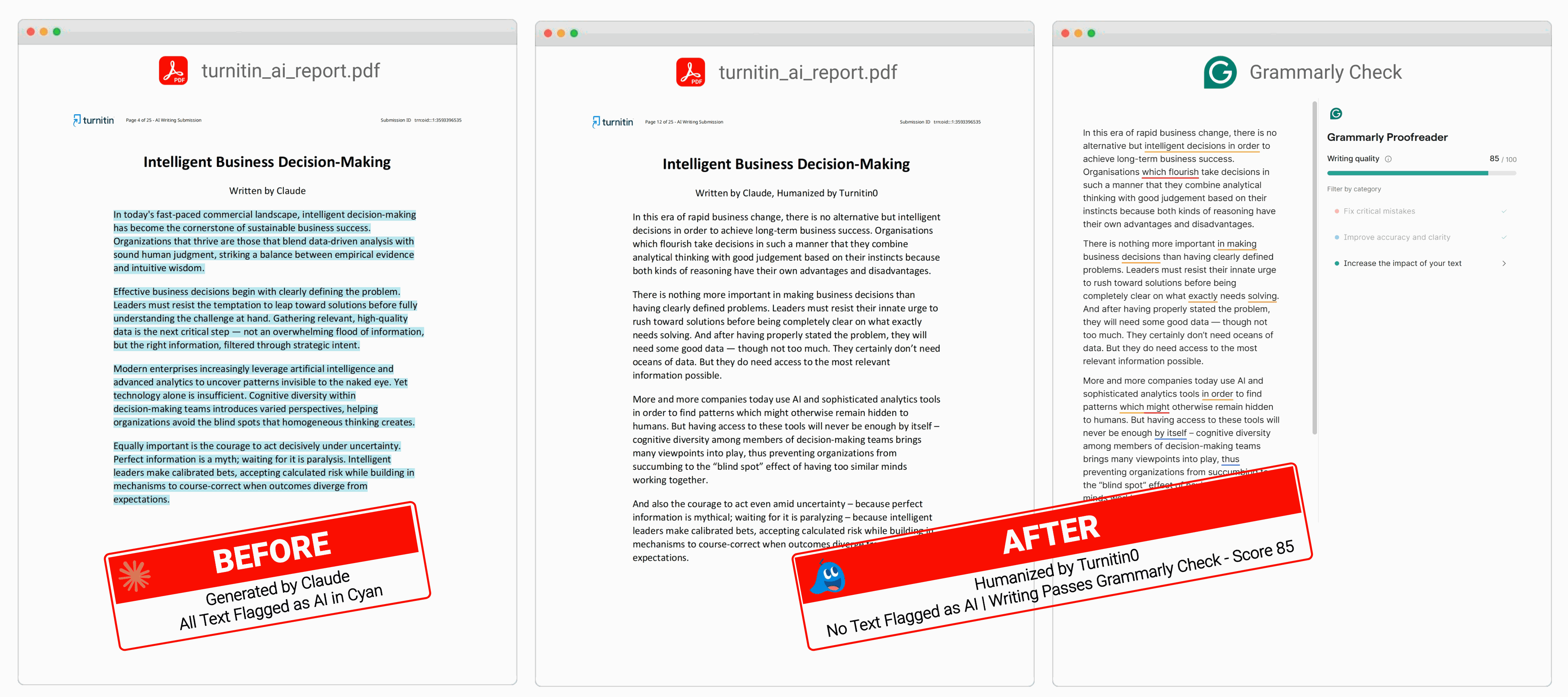 Claude text before and after humanizing